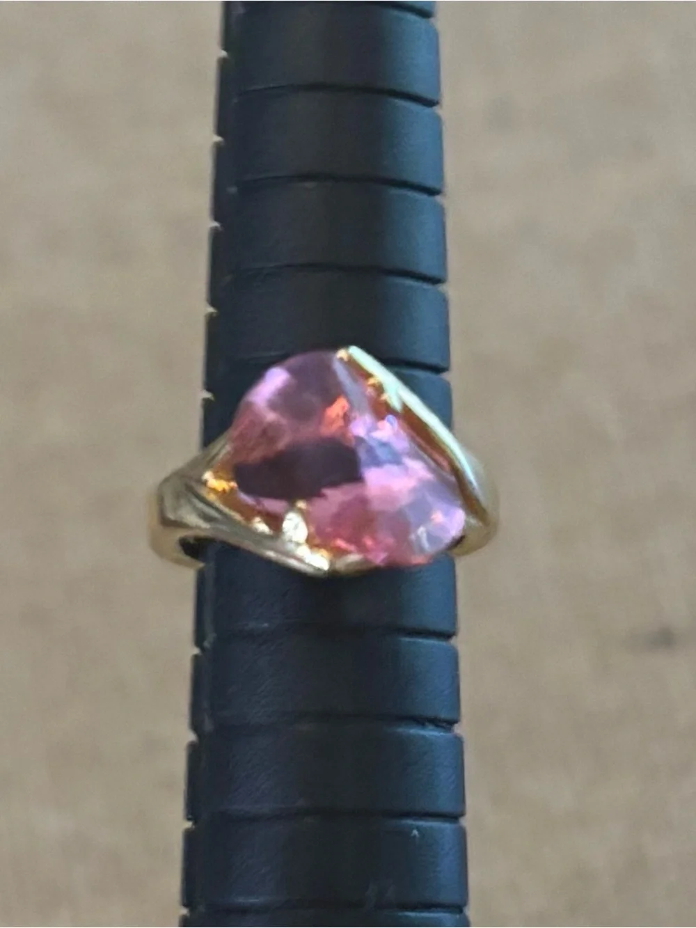 Vintage Ring Size Pink Stone 18K Gold Electroplated Sz4